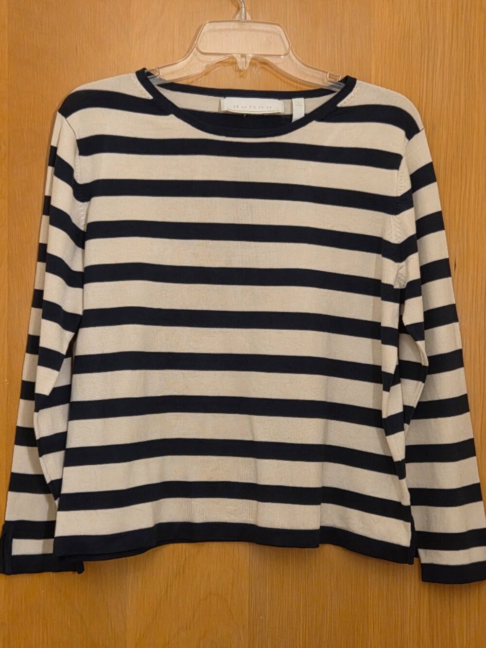 Vintage Debra deRoo Pullover Sweater Size M Silk Navy Blue Striped Nautical 90s